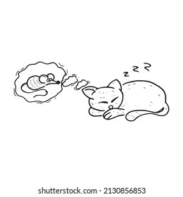Sleeping cat sketch drawing. Vector illustration of a kitten.