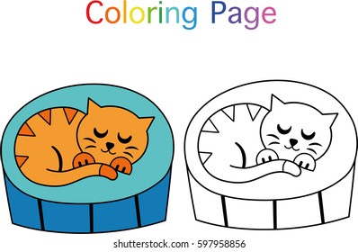 Sleeping cat vector illustration for coloring book, coloring page activities.
