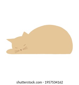 Sleeping cat vector illustration. Flat cartoon minimalist isolated cat on the white background