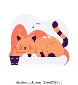 sleeping cat vector illustration on white background