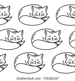 Sleeping cat vector seamless pattern