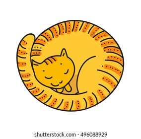 Sleeping cat. Vector sticker, logo, label