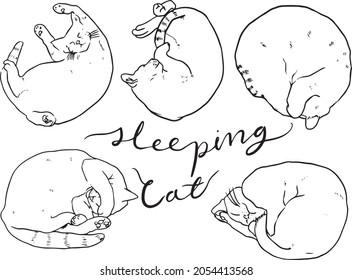 Ilustración del vector de dibujo de línea de gatos durmientes