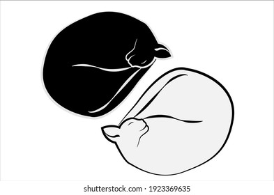 Sleeping cats minimalistic sketch vector illustration isolated on white background.