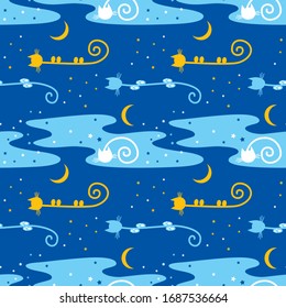 Sleeping cats on a blue background. Seamless pattern. Cute design for textiles and children's products.