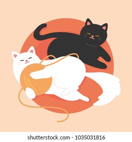 Sleeping cats on cushions, flat vector illustrarion