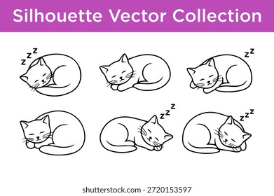 Colección de Vector de silueta de gatos durmientes aislada sobre fondo blanco