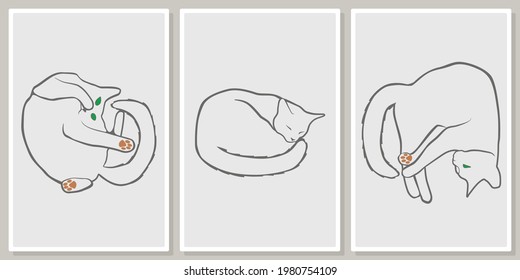 Gatos durmientes - conjunto vectorial de arte de pared.  Para arte en la pared, afiche, papel pintado, impresión.