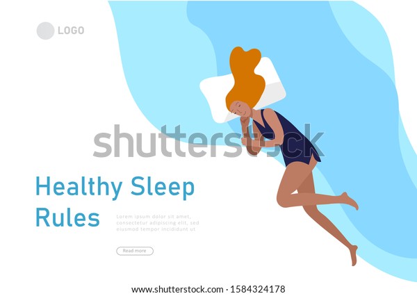 睡眠中の女の子ランディングページテンプレート その女性は 寝る時のポーズが違うのに 寝る時のポーズ が違うのに 一人で寝る 上から見る カラフルなベクターイラスト のベクター画像素材 ロイヤリティフリー