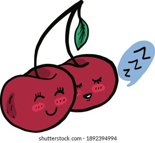 Sleeping cherry , illustration, vector on white background