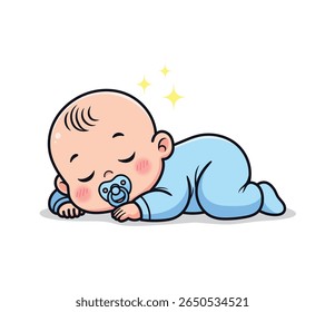 Imagem vetorial do desenho animado, Baby with Pacifier Cartoon Outline Vetor Illustration, Childcare, Childhood, Son, Cute Baby Sleeping Vetor Image.