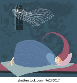Sleeping child in long nightcap