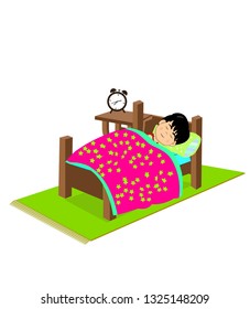 sleeping child. night sleep clock. healthy sleep. Sleep time. sleep training. boy sleeping in his bed