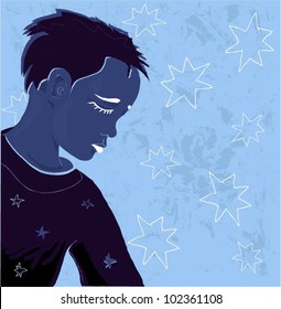 Sleeping child on the blue background