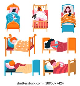 Sleeping children at home or kindergarten vector