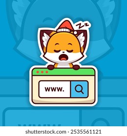 Sleeping Christmas Fox Holding a Web Search Icon Sticker Design Vector