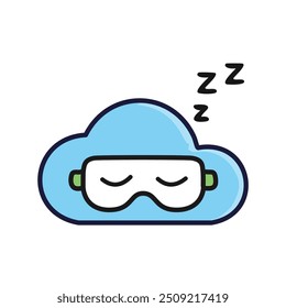 Sleeping cloud with eye mask. A cloud wearing a sleep mask, symbolizing a peaceful rest and a break from the daily grind. Perfect for representing relaxation, slumber, or dreaming.