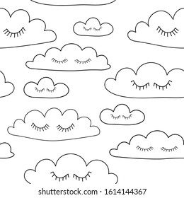 Sleeping clouds. Transparent seamless pattern. Vector graphics.