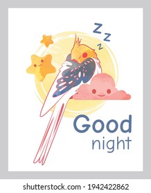 sleeping Cockatiel in watercolours vector - Adorable print suitable for nursery room wall art