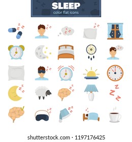 Sleeping color flat icons set