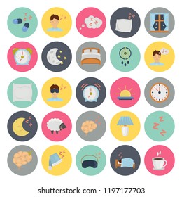 Sleeping color flat icons set