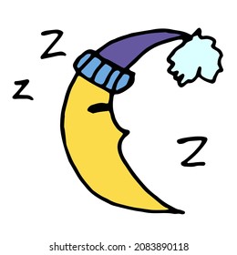 Sleeping crescent childish vector doodle clip art