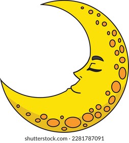 Sleeping Crescent Moon Cartoon Colored Clipart 