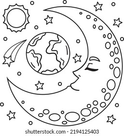 Sleeping Crescent Moon Coloring Page for Kids