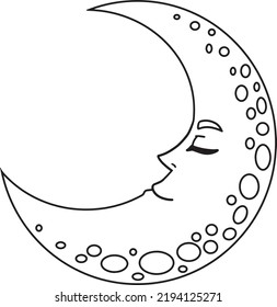 Schlafende, auf dem Monde isolierte Farbseite 