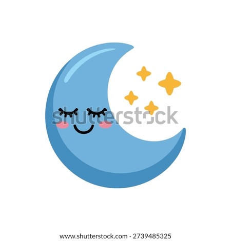 Sleeping crescent moon with tiny stars, cute night sky icon for bedtime story, nursery print, baby shower, dreamy illustration