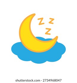 Sleeping Crescent Moon with zzz Icon in Flat Style for Dream Sleep Night Bedtime Design 