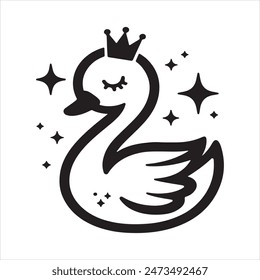 A sleeping crowned cute swan. A duck bird logo. A vector silhouette art style illustration. A perfect minimal vector art of birds.