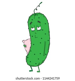 Sleeping cucumber, for print on a T-shirt. Vector illustration