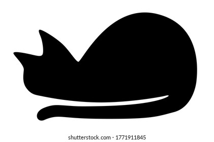 Sleeping, curled up cat / Black vector icon