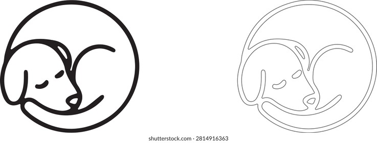 Sleeping Curled Dog Vector Illustration For Pet Comfort Logo Design.	
