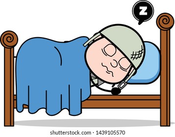 Sleeping - Cute Army Man Cartoon Soldier Vector Illustration