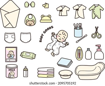 Sleeping cute baby and baby goods.