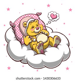 sleeping cute bear illustration for home textile decoration linens pajama tee shirt graphic design wallpaper poster gift card 