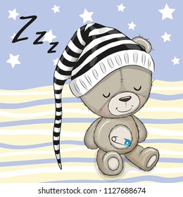 Sleeping cute Cartoon Teddy Bear in a hood