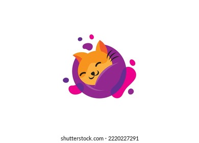 sleeping cute cat cartoon character logo