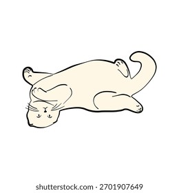 Dormindo gato bonito em uma pose mentirosa. Cartoon pet kitten perfeito para adesivos, artigos de papelaria, impressões e desenhos com tema de animais.