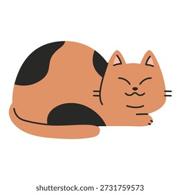 Gato adorable durmiendo. Ilustración vectorial moderna de moda aislada en el fondo blanco, dibujado a mano, diseño plano