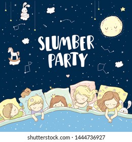 Sleeping cute children/ slumber and pajama party/ good night
