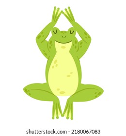 Sleeping cute funny green frog. Aquatic wildlife fauna, water amphibian vector illustration