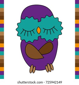 Sleeping cute funny owl hand drawn