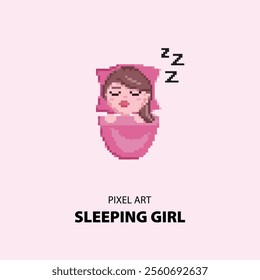 sleeping cute girl pixel art illustration
