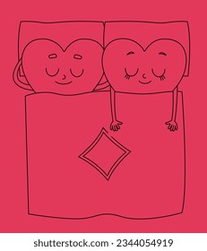 Sleeping cute hearts. Characters in doodle style.