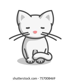 Sleeping Cute Kitty. Vector Illustration Of A Sitting And Sleeping Little White Kitty.