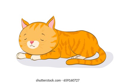 sleeping cute little cat. cartoon red tabby kitten. vector illustration