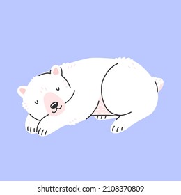 Sleeping cute polar bear in cartoon style. Vector isolated illustration with an animal.